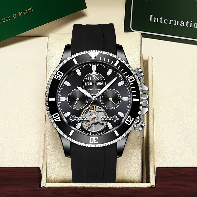 AILANG Men's Green Diver Automatic Mechanical Watch – case detail