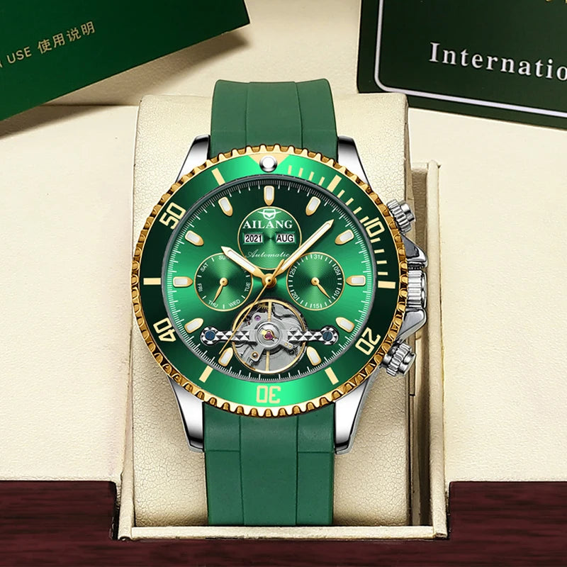 AILANG Men's Green Diver Automatic Mechanical Watch – clasp detail