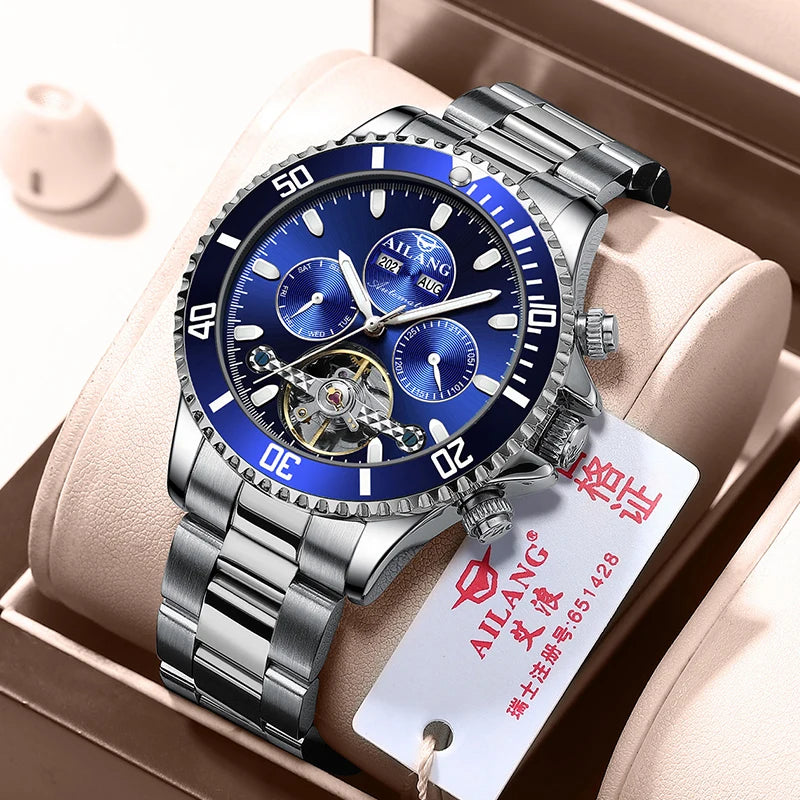 AILANG Men's Green Diver Automatic Mechanical Watch – dial view