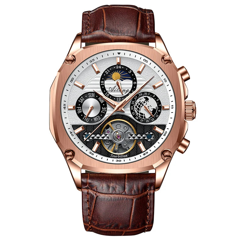 AILANG Men's Moon Phase Automatic Mechanical Watch – case detail