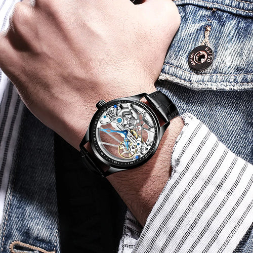 AILANG Men's Double-Sided Skeleton Automatic Mechanical Watch – dial view