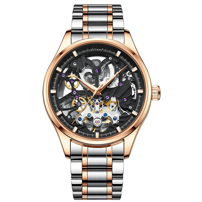 AILANG Men's Skeleton Automatic Mechanical Watch – case detail