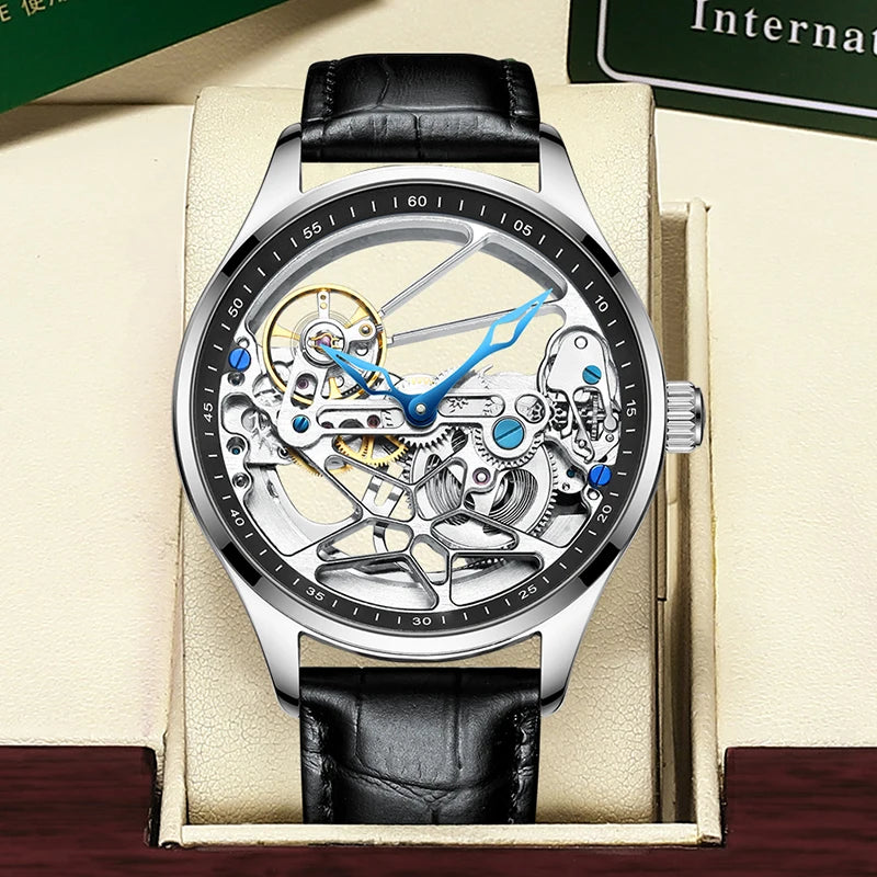 AILANG Men's Double-Sided Skeleton Automatic Mechanical Watch – front view