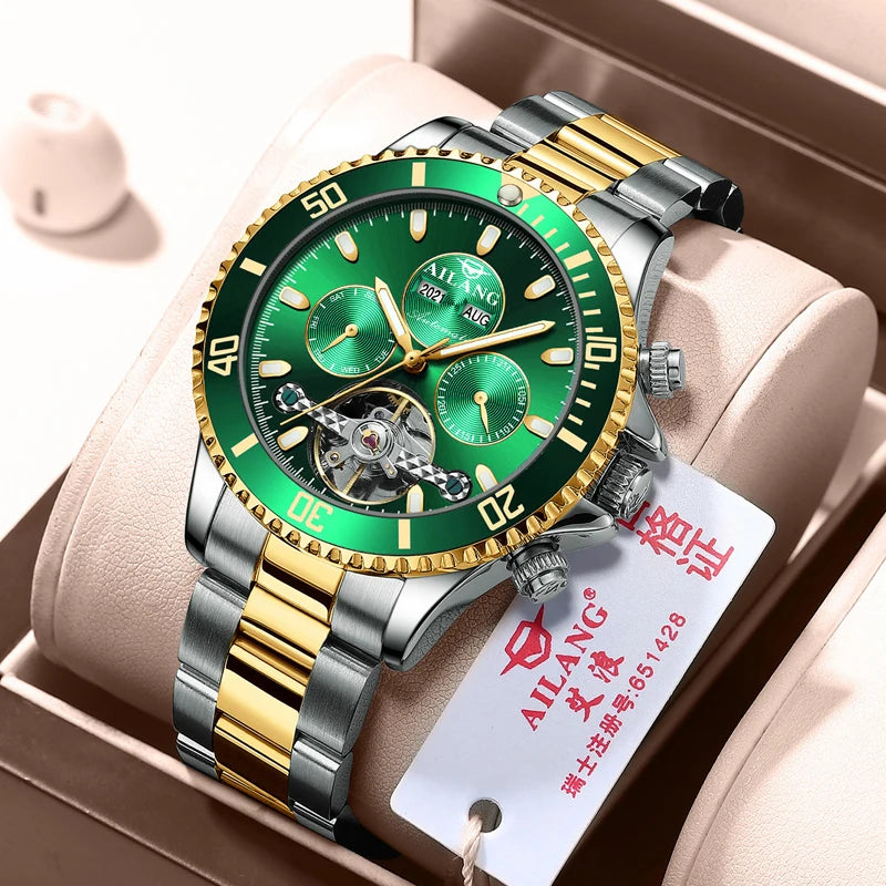 AILANG Men's Green Diver Automatic Mechanical Watch – clasp detail