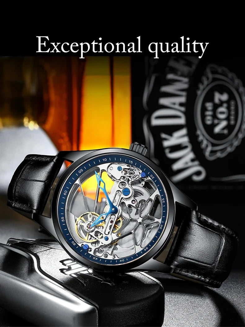 AILANG Men's Double-Sided Skeleton Automatic Mechanical Watch – side view
