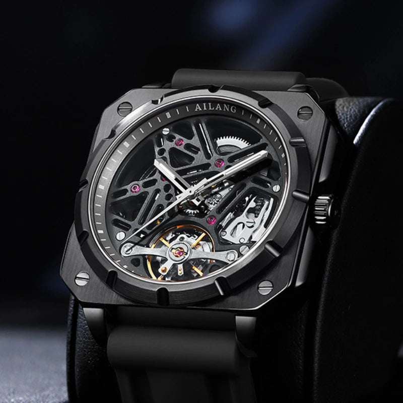 AILANG Men's Square Automatic Mechanical Watch – front view