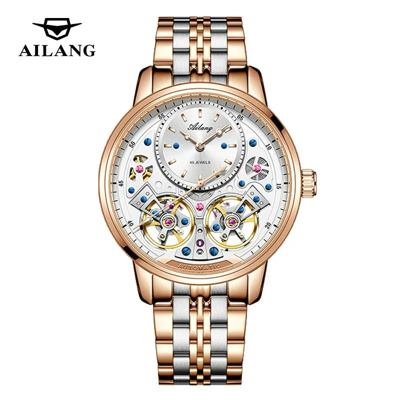 AILANG Men's Skeleton Automatic Mechanical Watch – mechanical detail