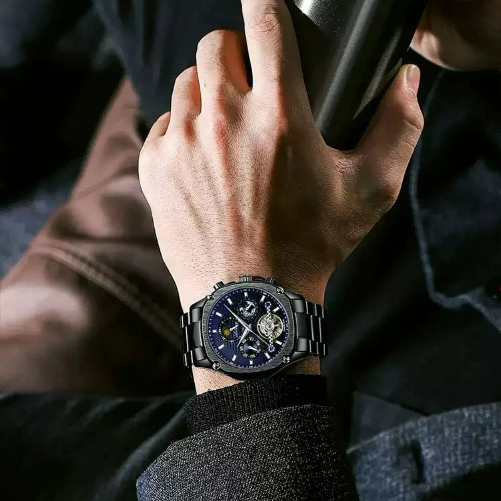 AILANG Men's Moon Phase Automatic Mechanical Watch – case detail