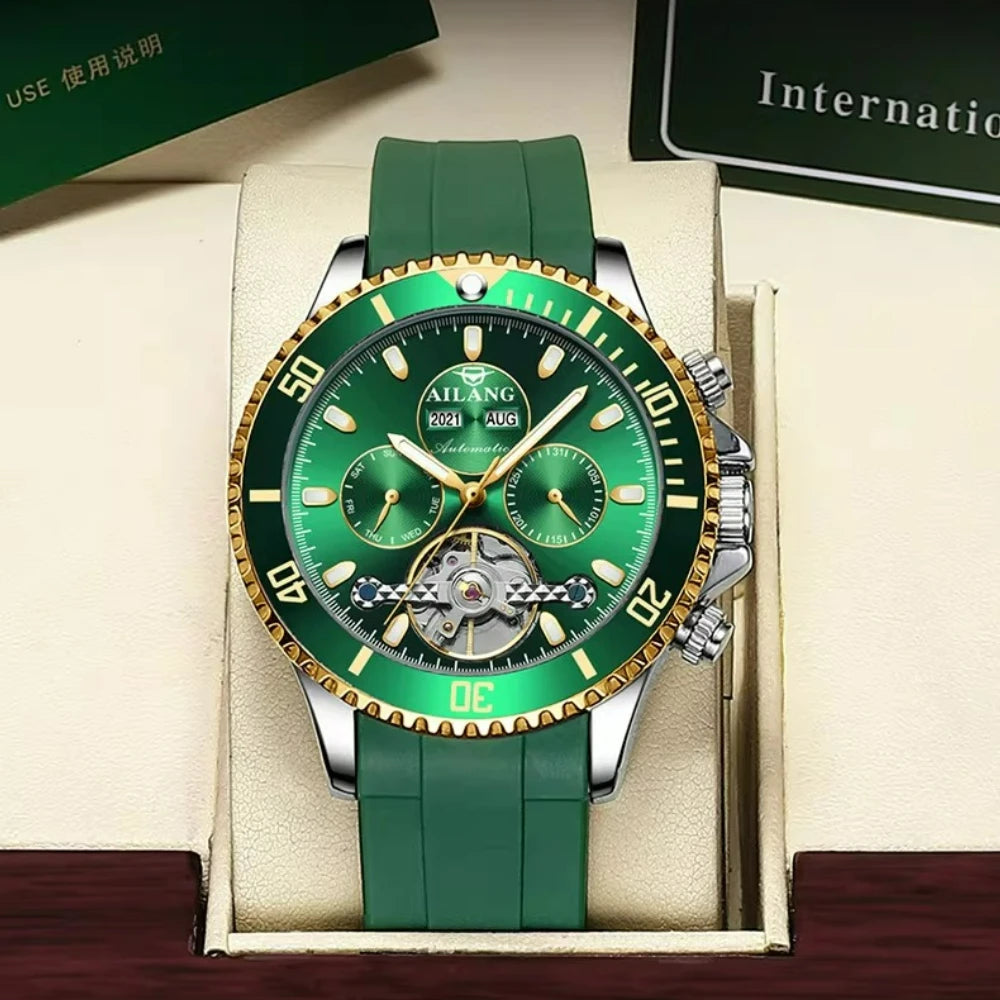 AILANG Men's Green Diver Automatic Mechanical Watch – dial view