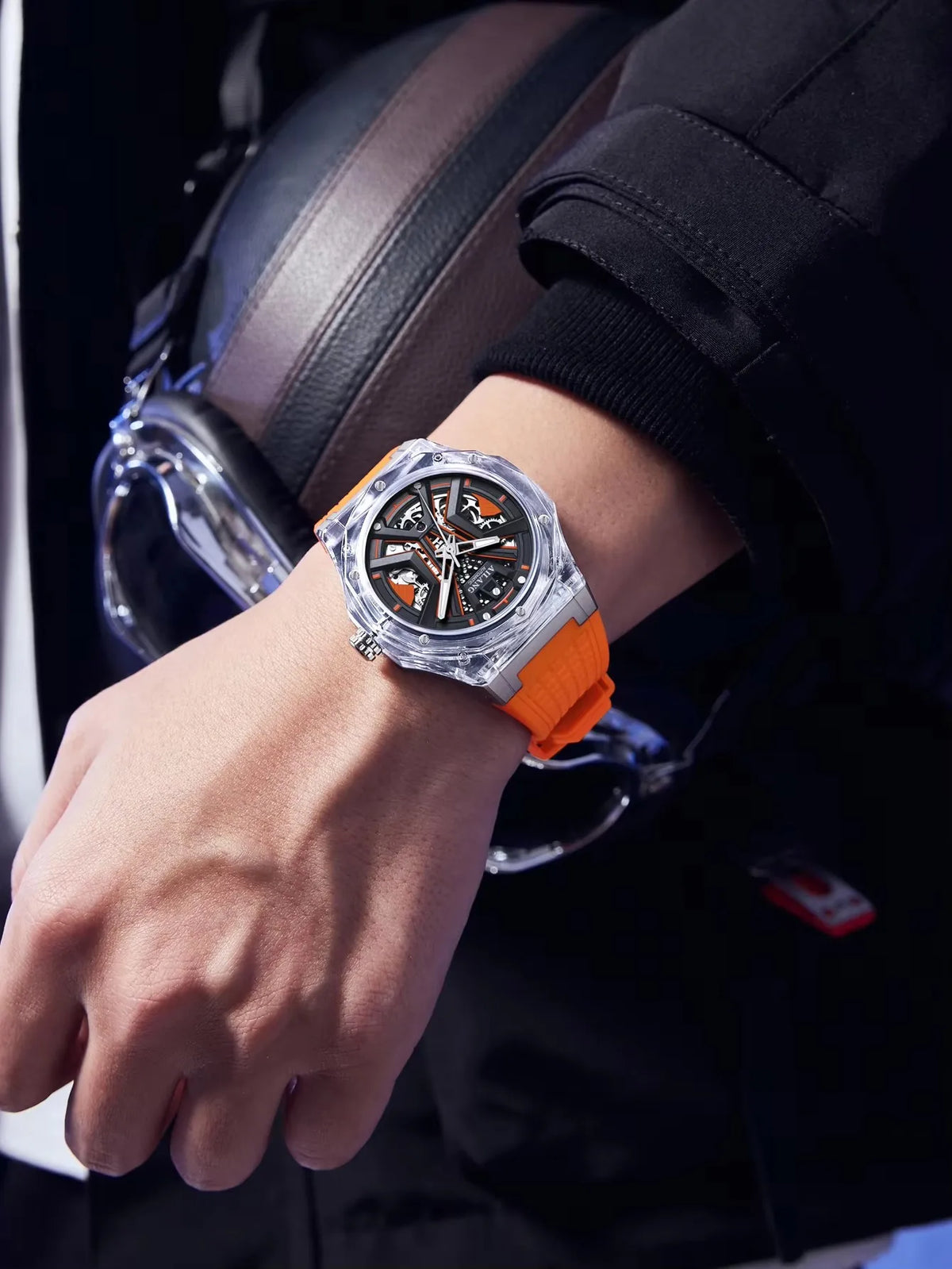 AILANG Men's Polygonal Automatic Mechanical Watch – case detail