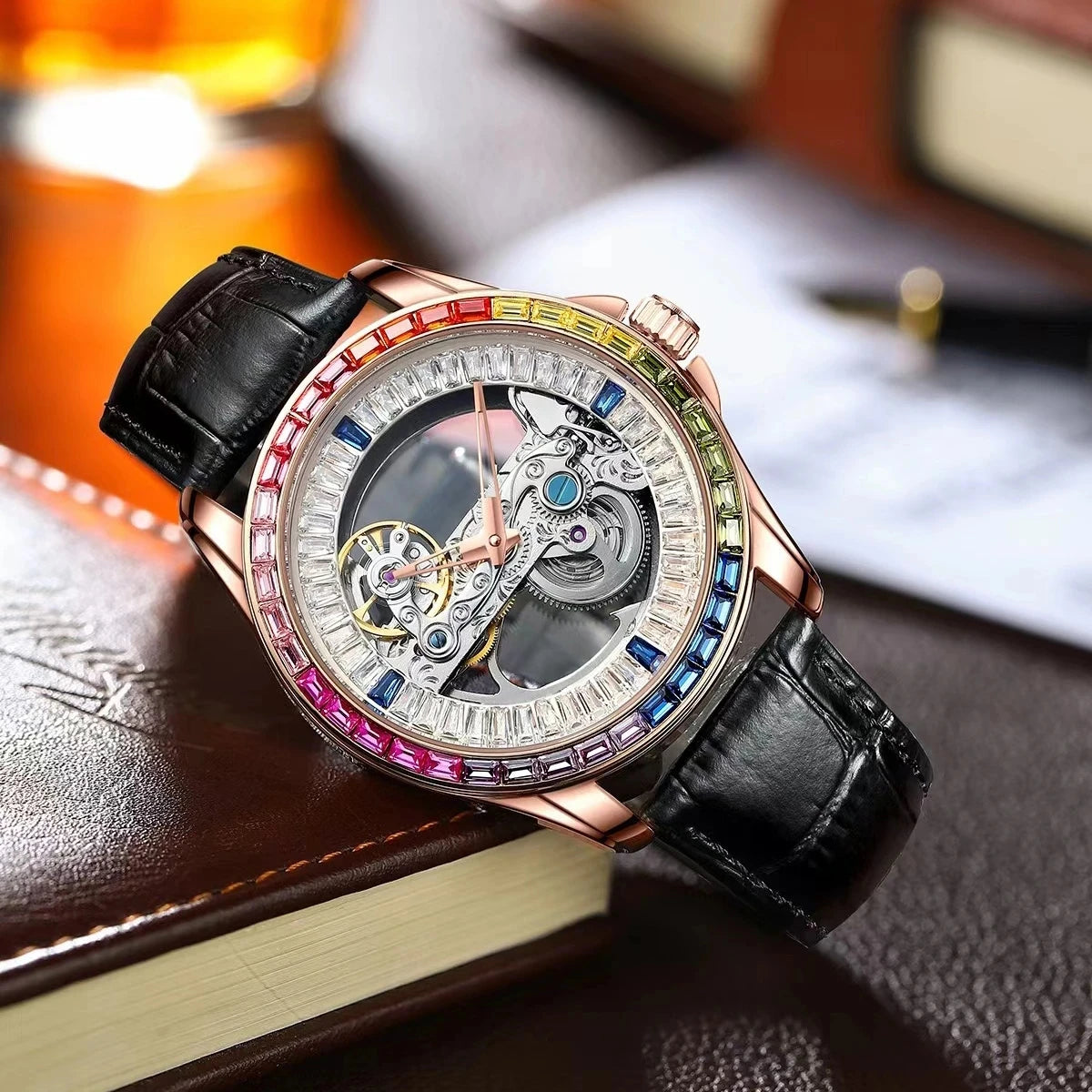 AILANG Men's Double-Sided Skeleton Automatic Mechanical Watch – dial view