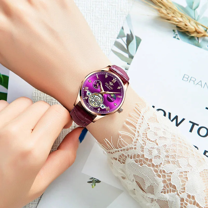 AILANG Women's Skeleton Automatic Mechanical Watch – strap detail