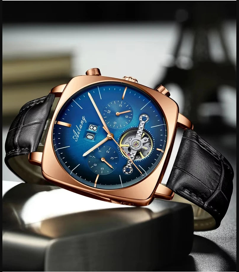 AILANG Men's Square Automatic Mechanical Watch – front view