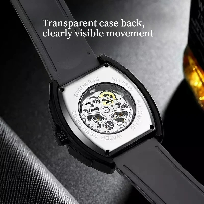 AILANG Men's Tonneau Automatic Mechanical Watch – case back