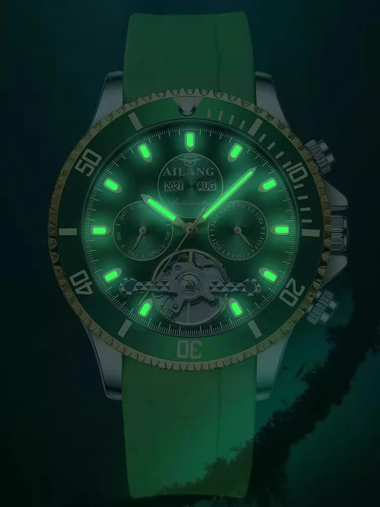 AILANG Men's Green Diver Automatic Mechanical Watch – case detail