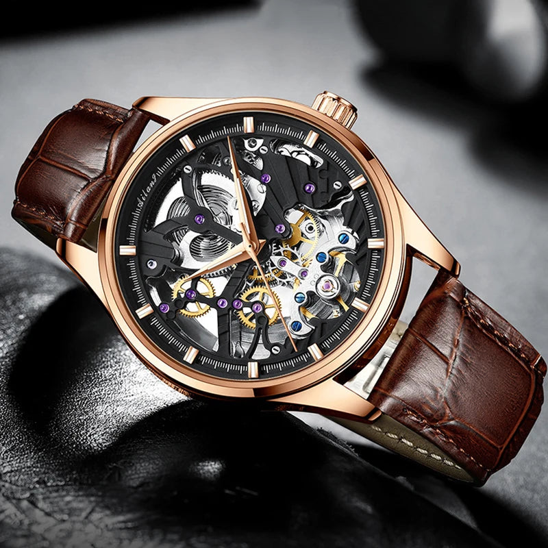 AILANG Men's Skeleton Automatic Mechanical Watch – dial view
