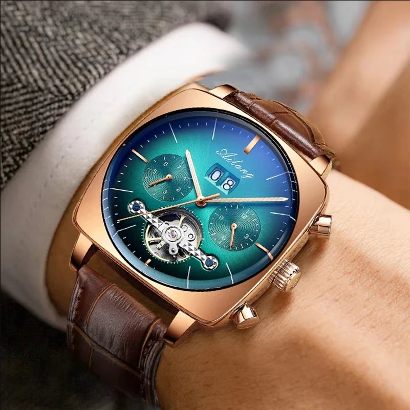 AILANG Men's Square Automatic Mechanical Watch – case detail