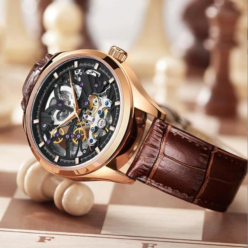 AILANG Men's Skeleton Automatic Mechanical Watch – strap detail