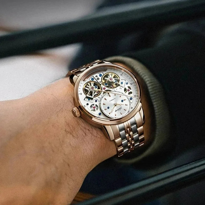 AILANG Men's Skeleton Automatic Mechanical Watch – case detail