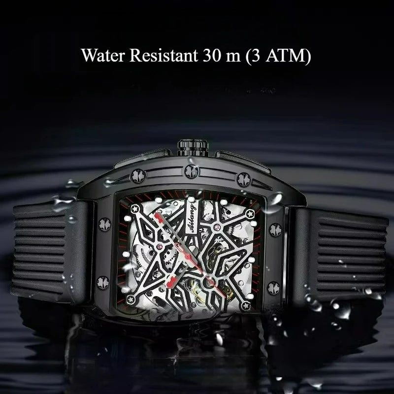 AILANG Men's Tonneau Automatic Mechanical Watch – case detail