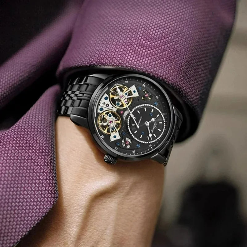 AILANG Men's Skeleton Automatic Mechanical Watch – side view
