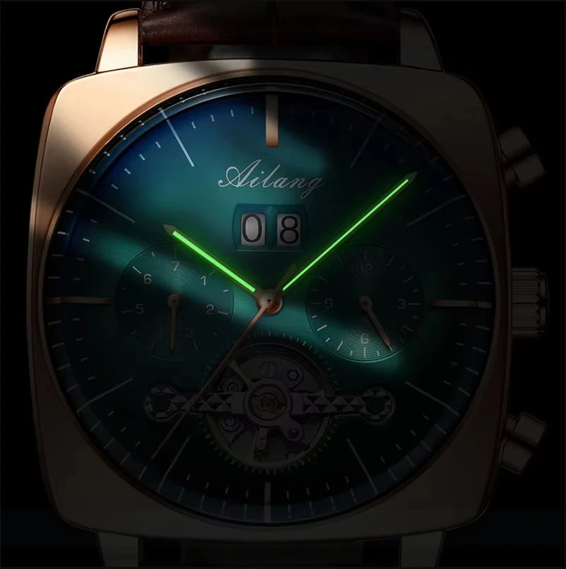 AILANG Men's Square Automatic Mechanical Watch – side view