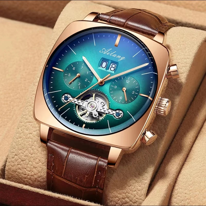 AILANG Men's Square Automatic Mechanical Watch – dial view