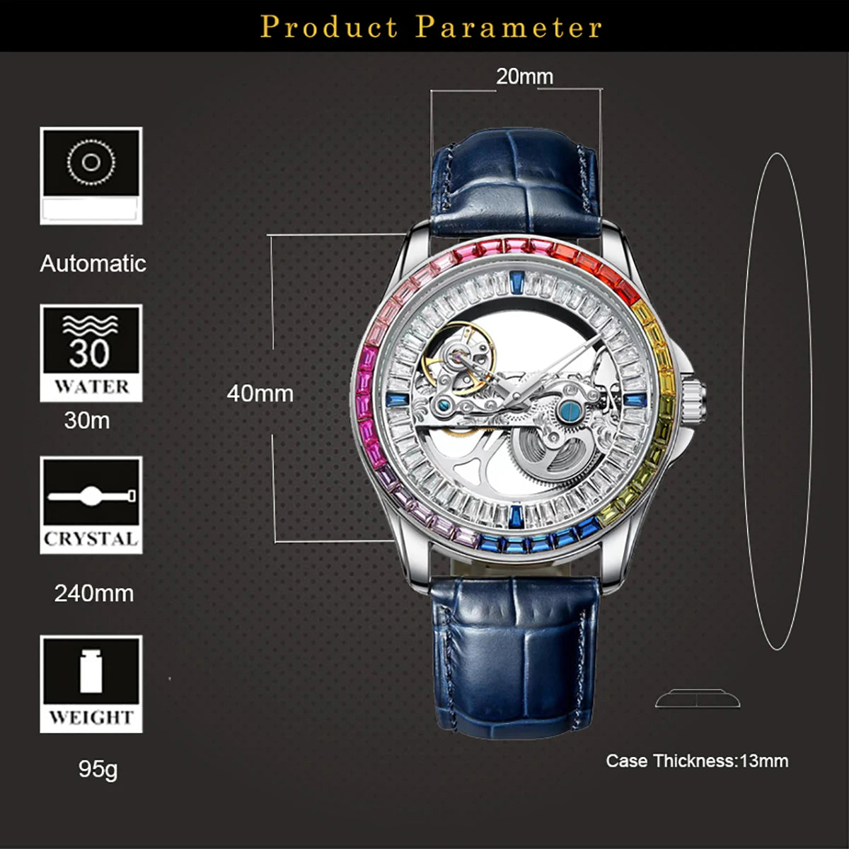 AILANG Men's Double-Sided Skeleton Automatic Mechanical Watch – case detail