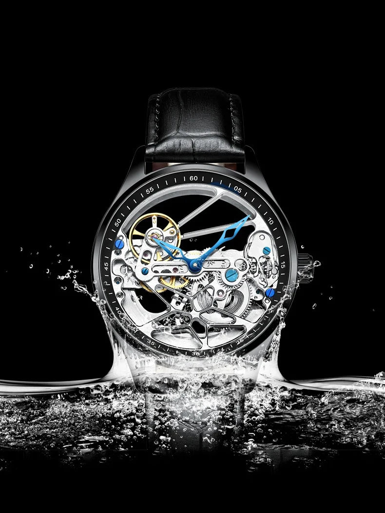 AILANG Men's Double-Sided Skeleton Automatic Mechanical Watch – case detail