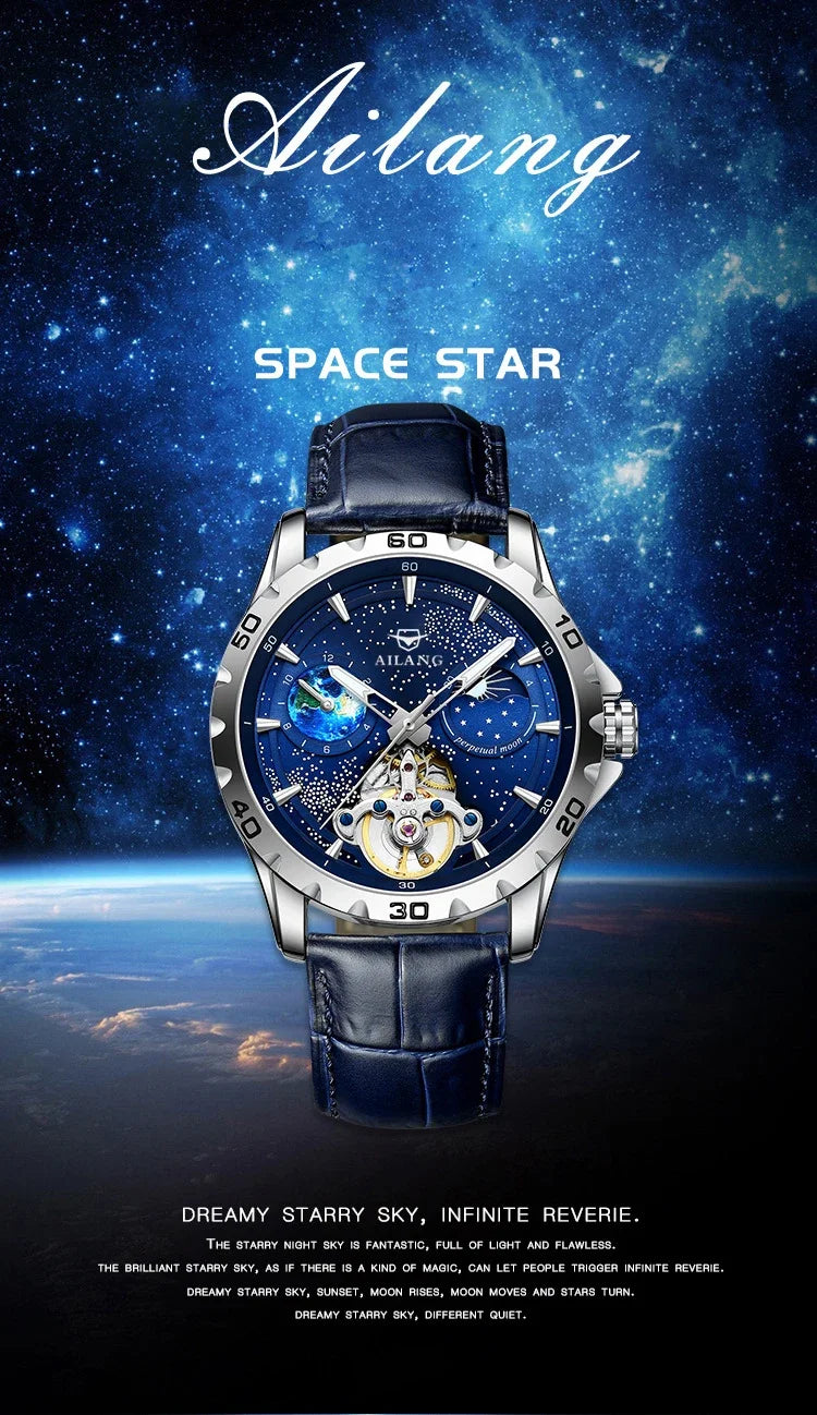AILANG Men's Moon Phase Automatic Mechanical Watch – case detail