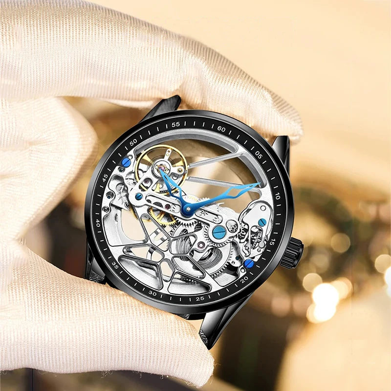 AILANG Men's Double-Sided Skeleton Automatic Mechanical Watch – strap detail