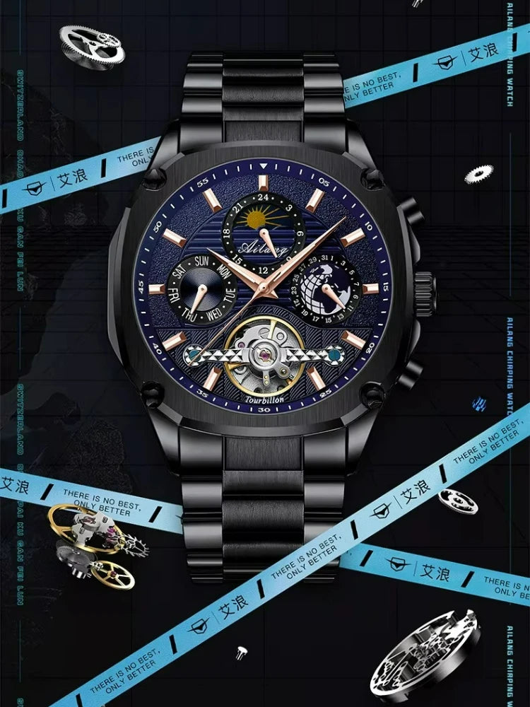 AILANG Men's Moon Phase Automatic Mechanical Watch – strap detail