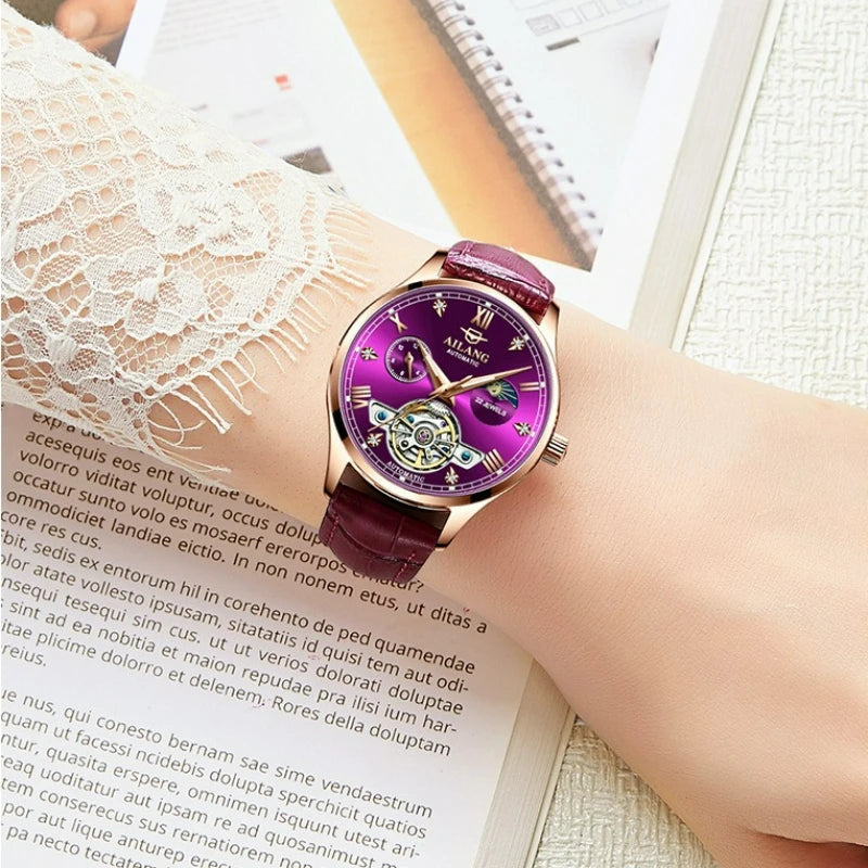 AILANG Women's Skeleton Automatic Mechanical Watch – dial view