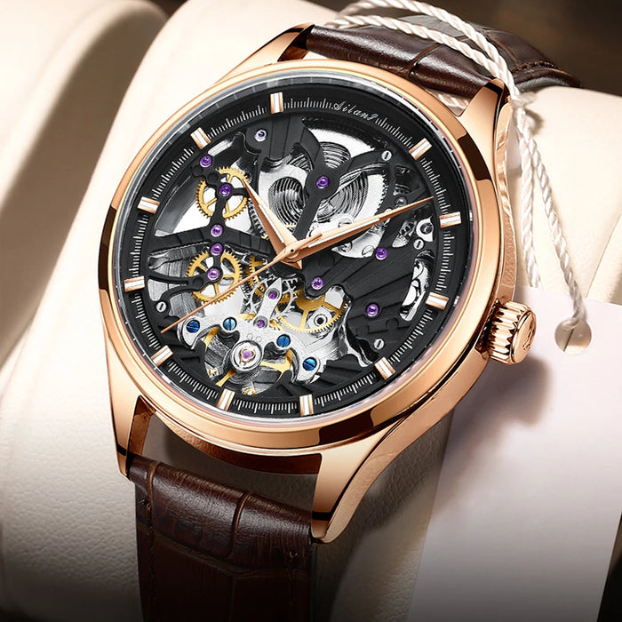 AILANG Men's Skeleton Automatic Mechanical Watch – front view