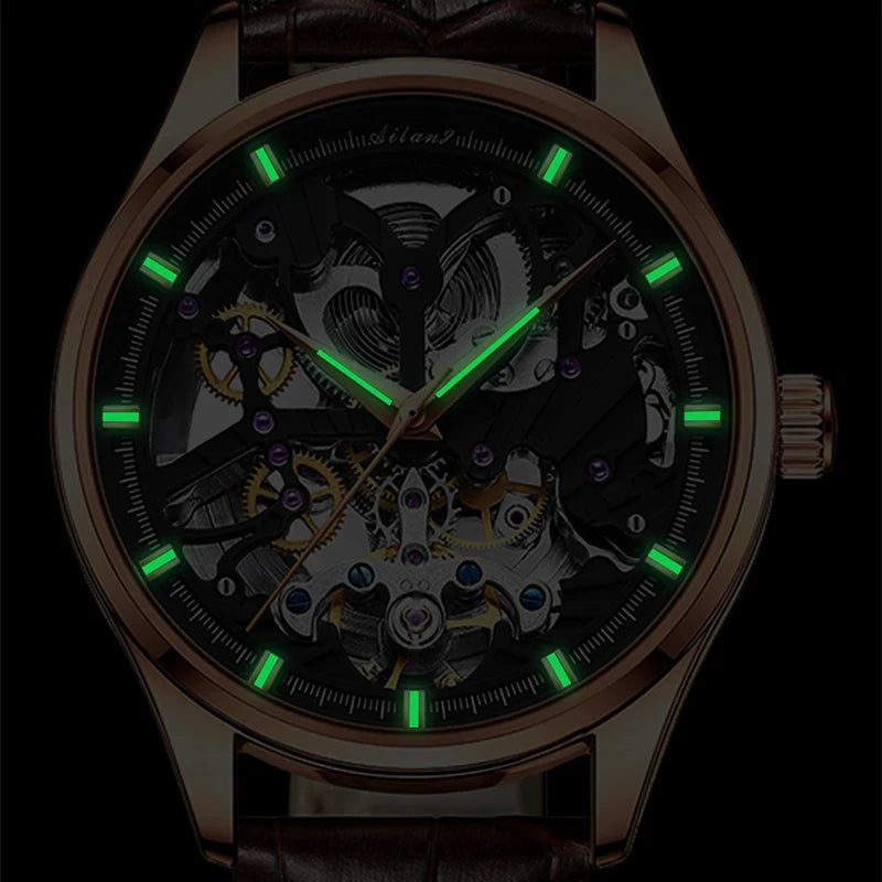 AILANG Men's Skeleton Automatic Mechanical Watch – side view