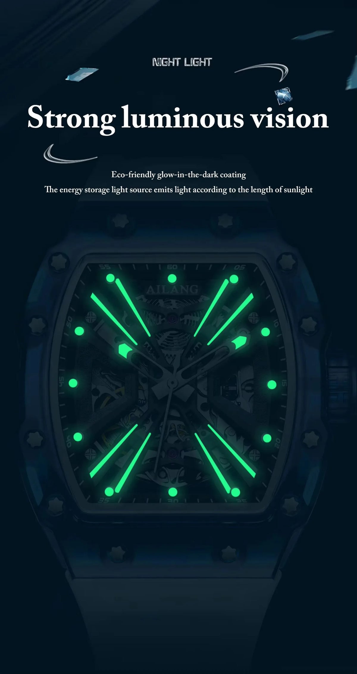 AILANG Men's Double-Sided Skeleton Automatic Mechanical Watch – side view