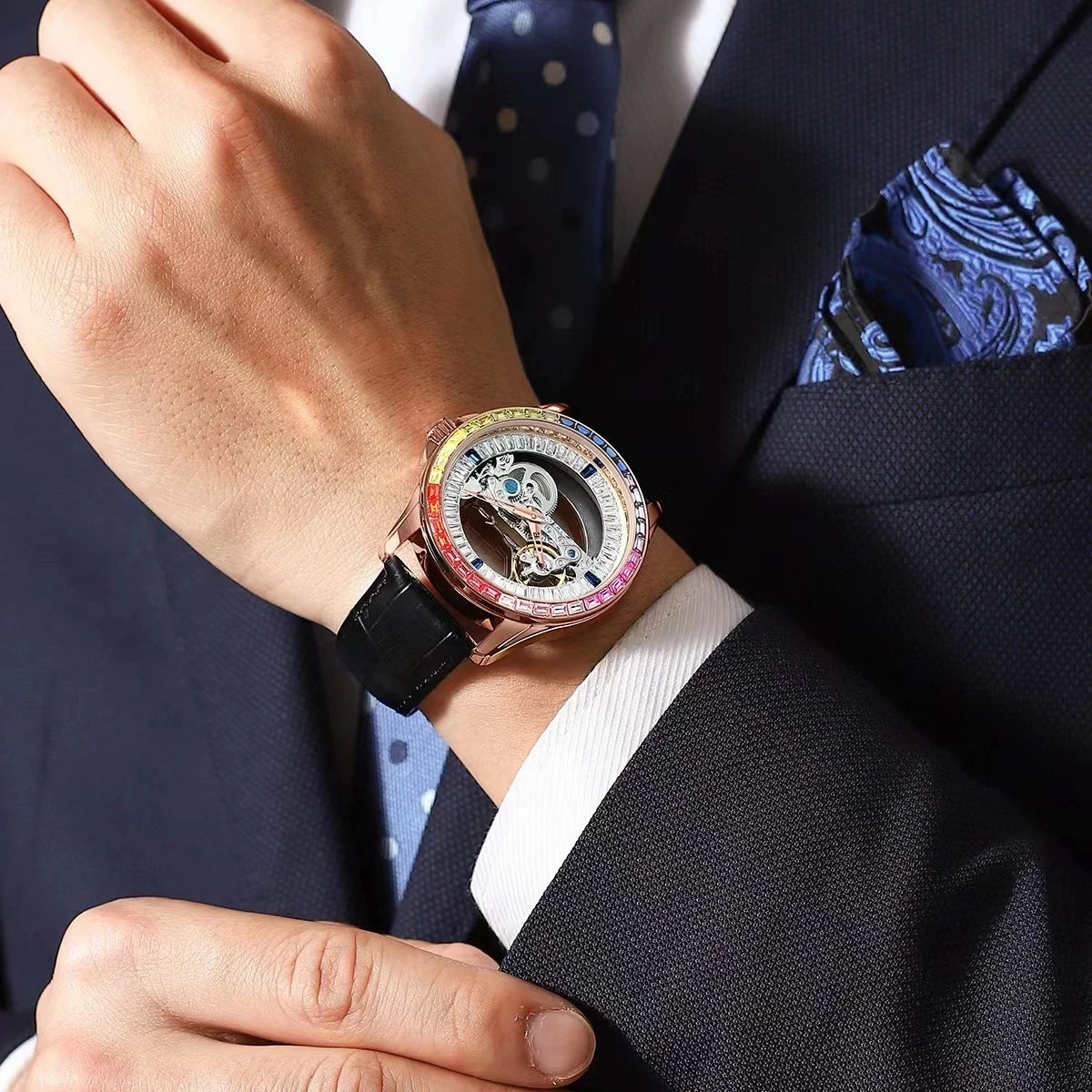 AILANG Men's Double-Sided Skeleton Automatic Mechanical Watch – strap detail