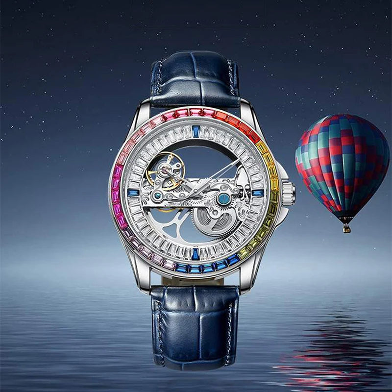 AILANG Men's Double-Sided Skeleton Automatic Mechanical Watch – side view