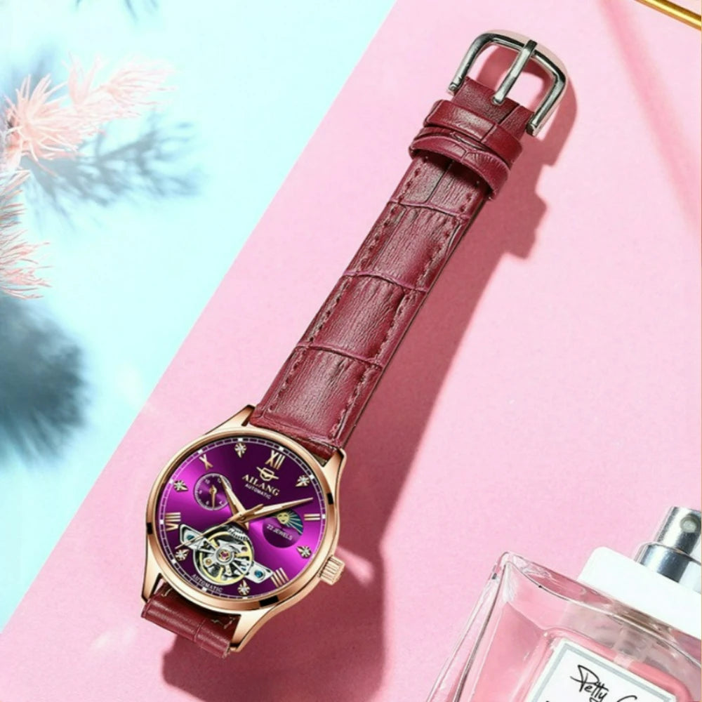 AILANG Women's Skeleton Automatic Mechanical Watch – side view