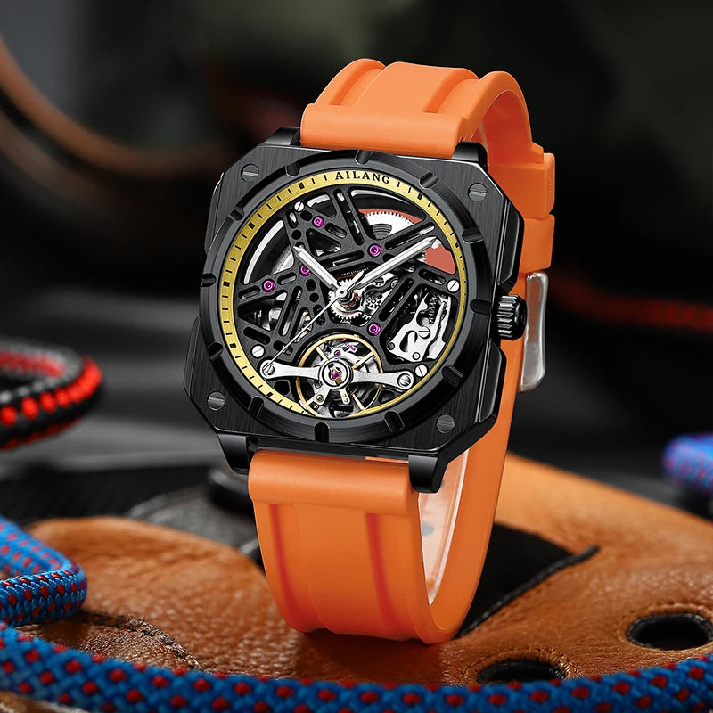 AILANG Men's Square Automatic Mechanical Watch – case back