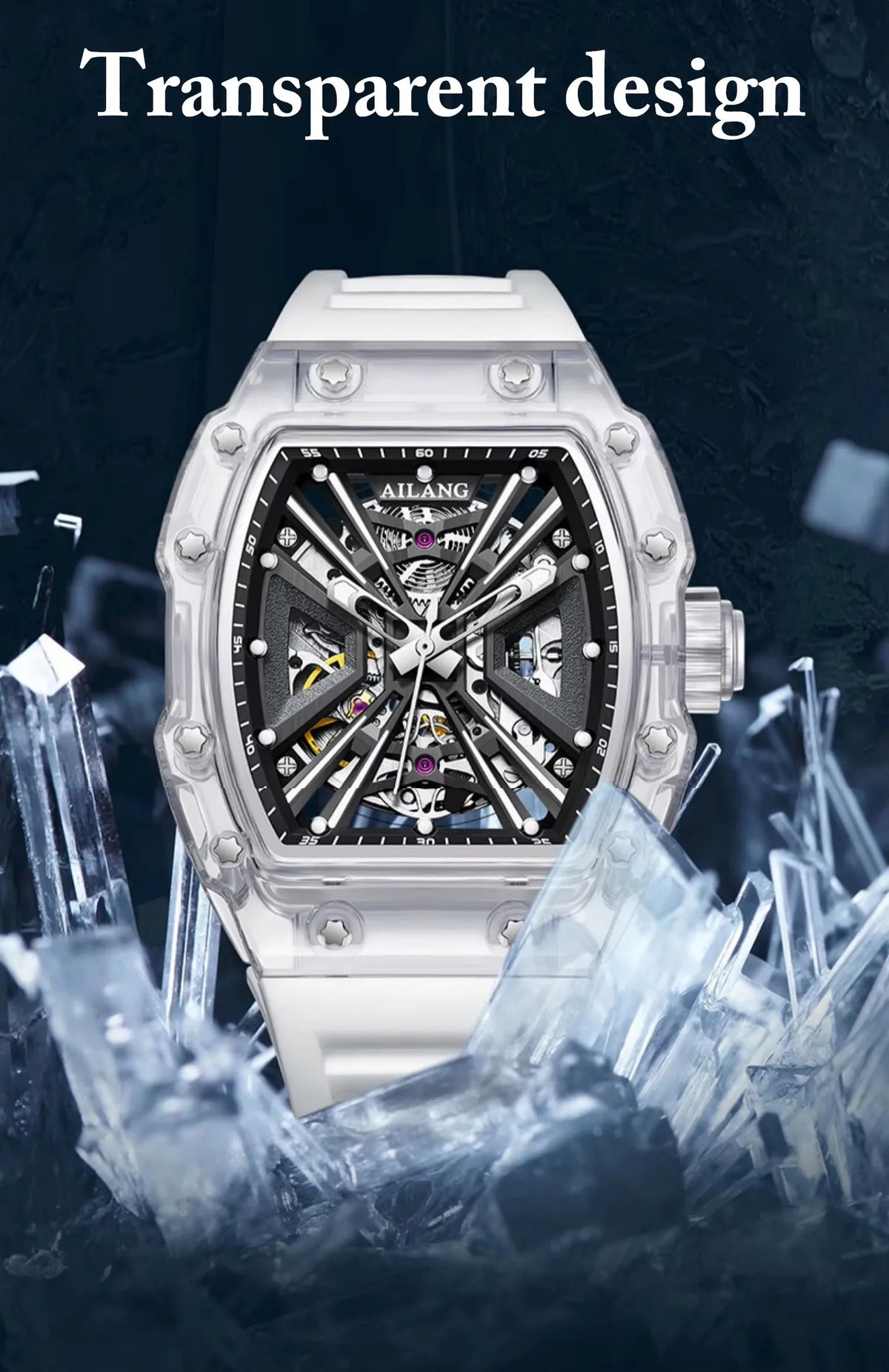 AILANG Men's Double-Sided Skeleton Automatic Mechanical Watch – strap detail