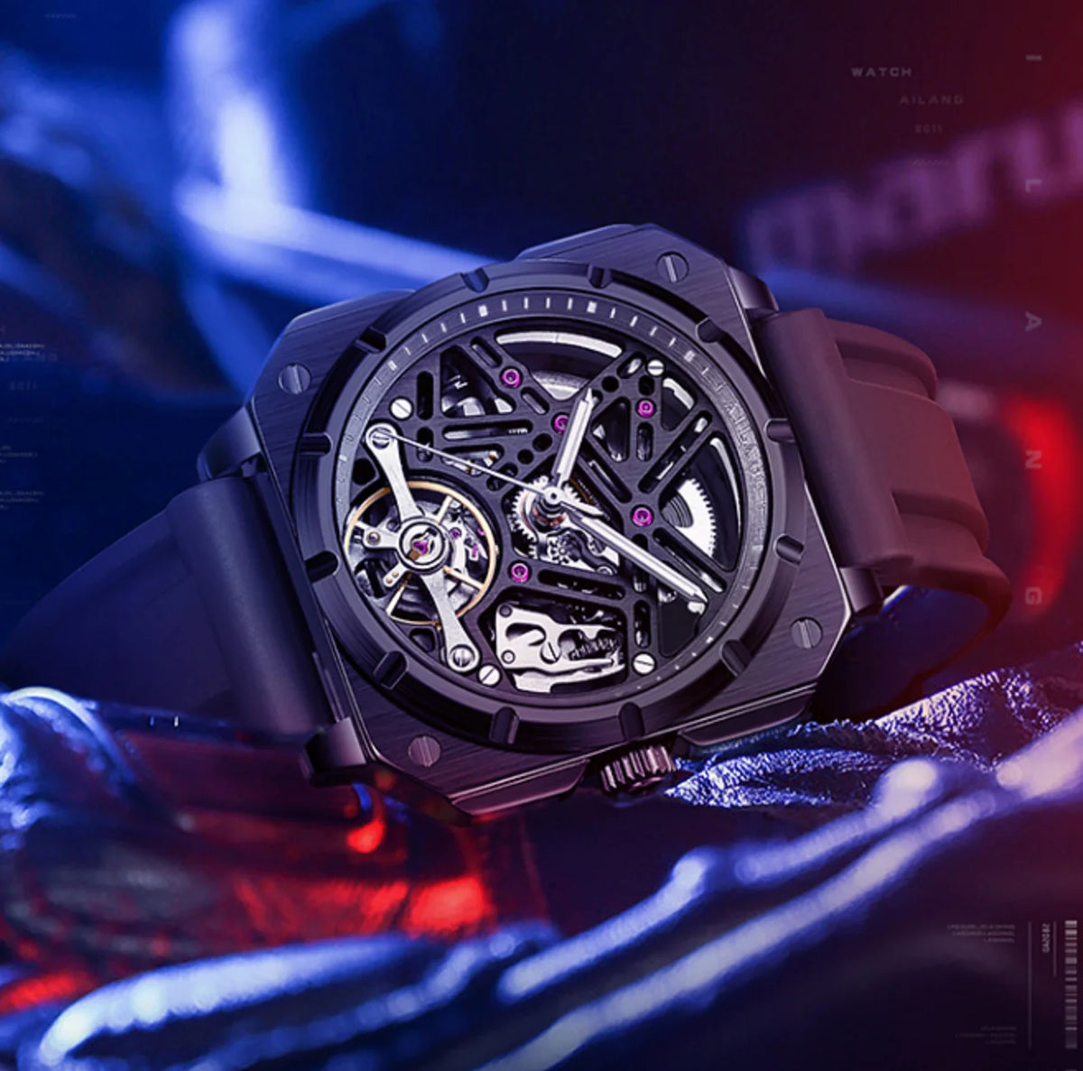 AILANG Men's Square Automatic Mechanical Watch – dial view