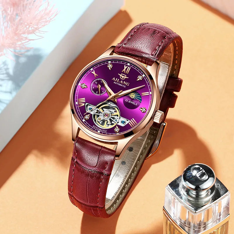 AILANG Women's Skeleton Automatic Mechanical Watch – case detail