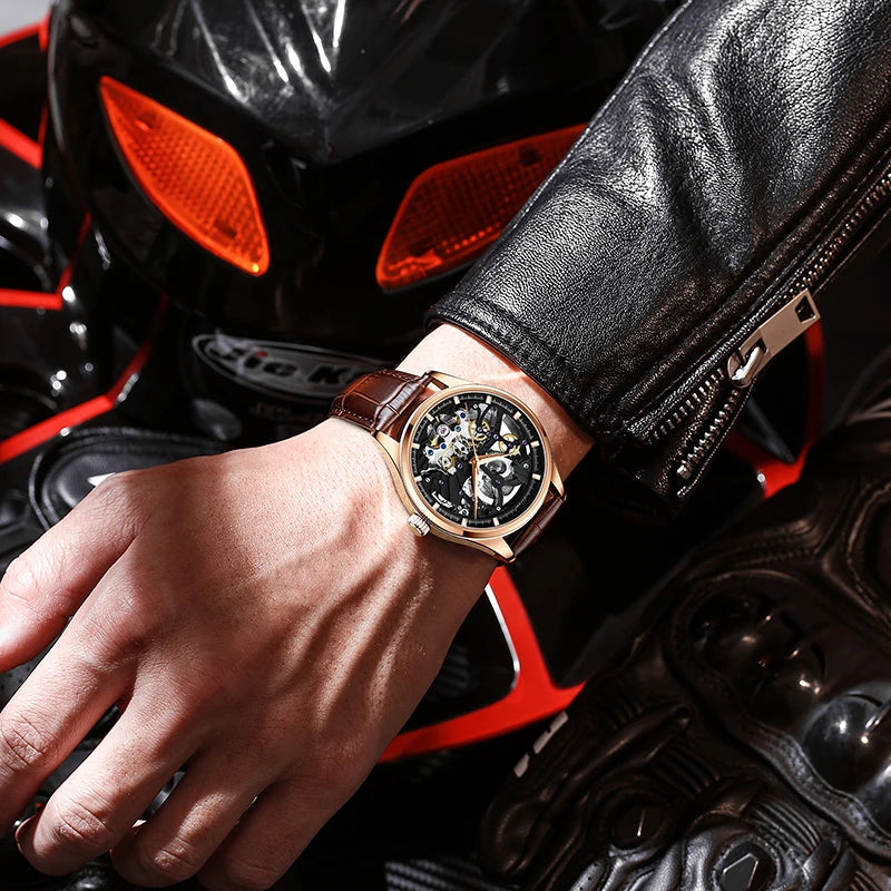 AILANG Men's Skeleton Automatic Mechanical Watch – case detail