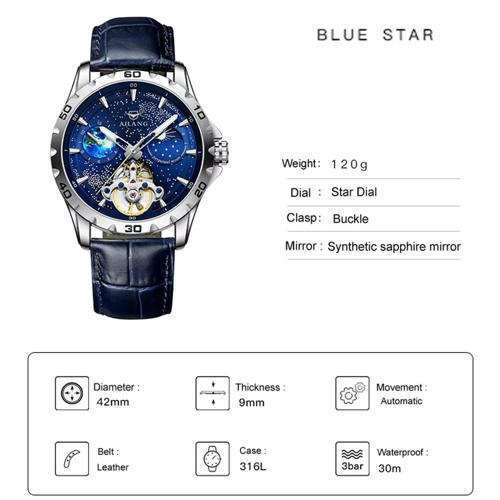 AILANG Men's Moon Phase Automatic Mechanical Watch – case back